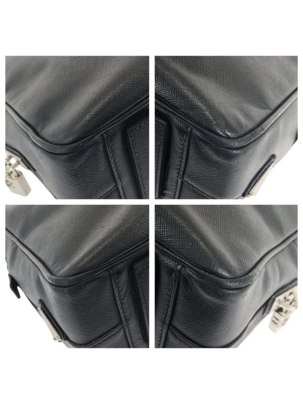 Prada Saffiano Black Silver Leather Business Briefcase